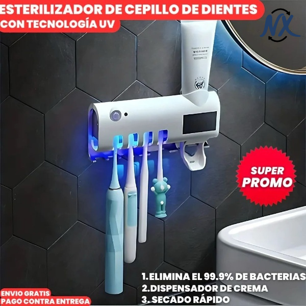 Portacepillos Esterilizador UV con Dispensador de Crema Dental | SteriClean Pro®